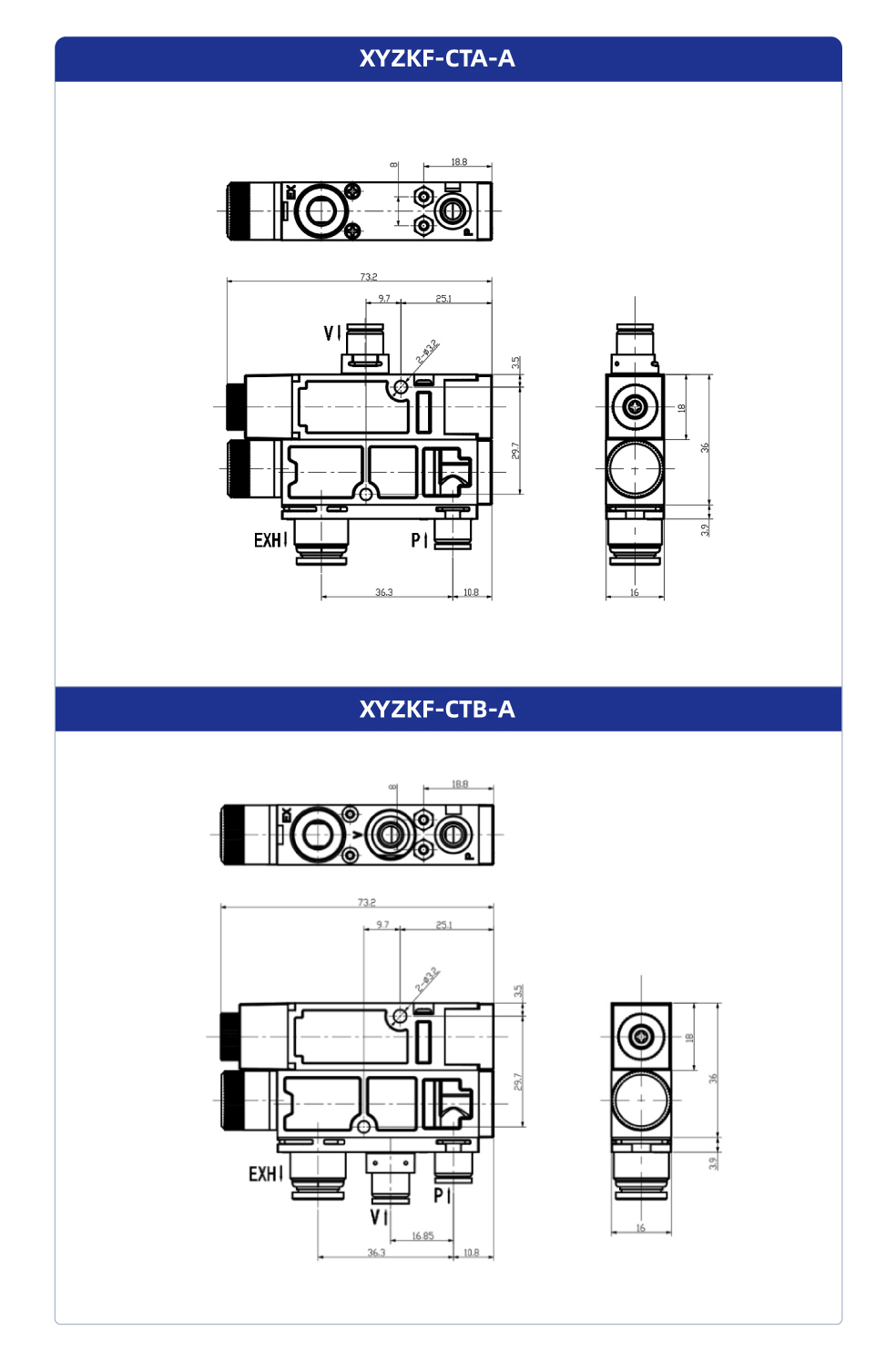 單片式真空發(fā)生器CTA(B)-A結構尺寸